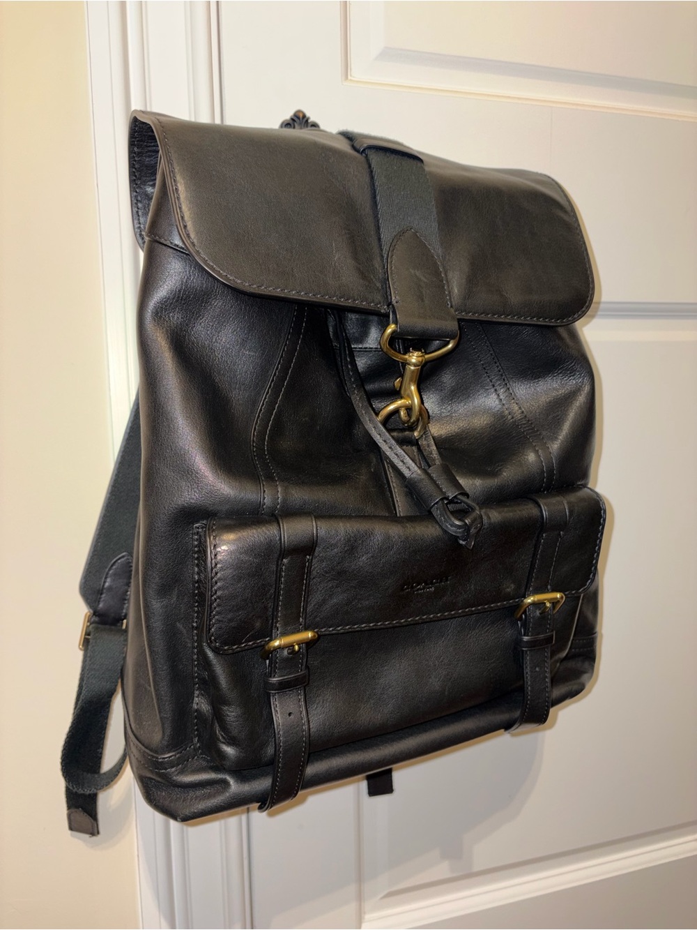 Coach Bleecker Black Smooth Calf Leather Men's Backpack with Brass Hardware
